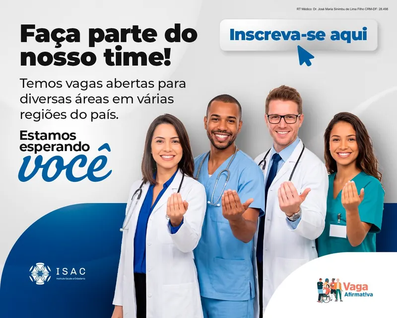 Faça parte do nosso time! Temos vagas abertas para diversas áreas em várias regiões do país. Inscreva-se no portal de vagas do ISAC